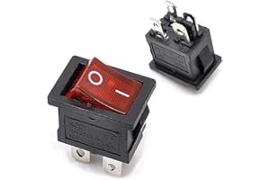 Oiyagai 20 Pcs KCD1-104P DPST ON-Off Rocker Switches with Red LED Light