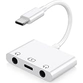 Vcddom USB C to Dual 3.5mm Audio Headphone and Charger Adapter, 3 in 1 USB C to 3.5mm Jack Audio Adapter with 60W Fast Charging Compatible with iPhone 17/16, Galaxy S25/S24/S23, Google Pixel 10/9