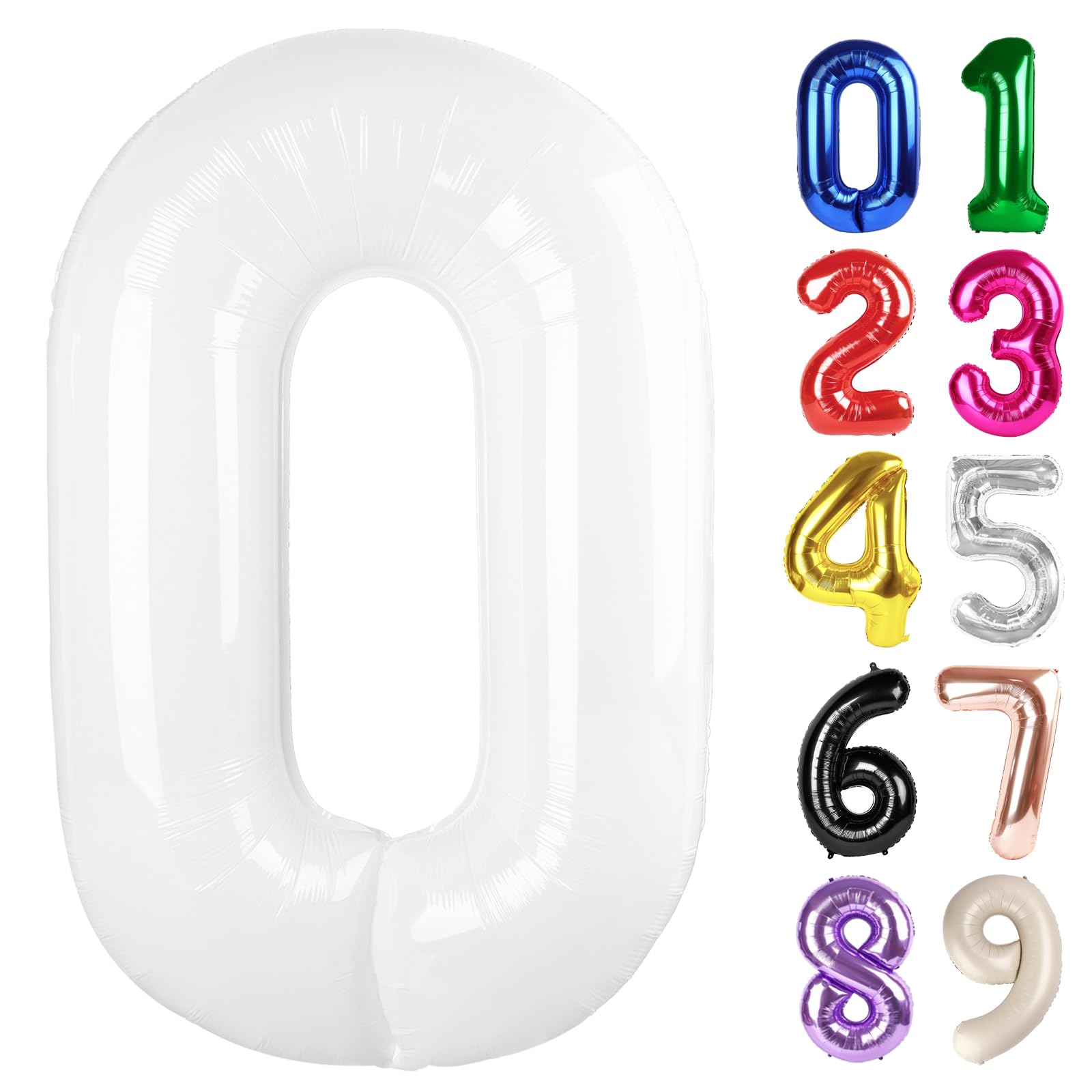 Photo 1 of 0 Balloon - White Birthday Number Balloons, 40 Inch Large Foil Balloons for Men Women Boys Girls White Themed Birthday Decorations