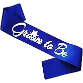 HUBEISIYU Groom to Be Sash, Funny Bachelor Sashes for Future Groom Engagement Gift Idea Wedding Party Decorations Bachelorette Party Supplies, Royal Blue + Silver(Groom to Be)