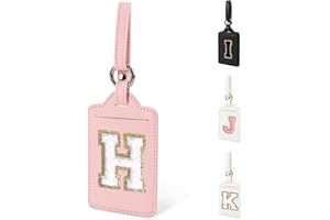 IZUZTA Personalized Initial Letter Luggage Tag H for Suitcases, PU Leather Luggage Tags with Privacy Cover ID Label Card, Pink Cute Monogrammed Funny TSA Approved Backpack Tag for Women Kids(1 PACK Letter H)