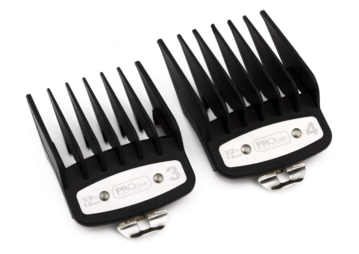 Professional Line Attachment Comb Set with Metal Fitting Cutting Guide 3 10mm - 4 13mm Fit - Super Taper, Chromepro, Balding, Magic 5 Star and Other Standard Full Sized Clippers