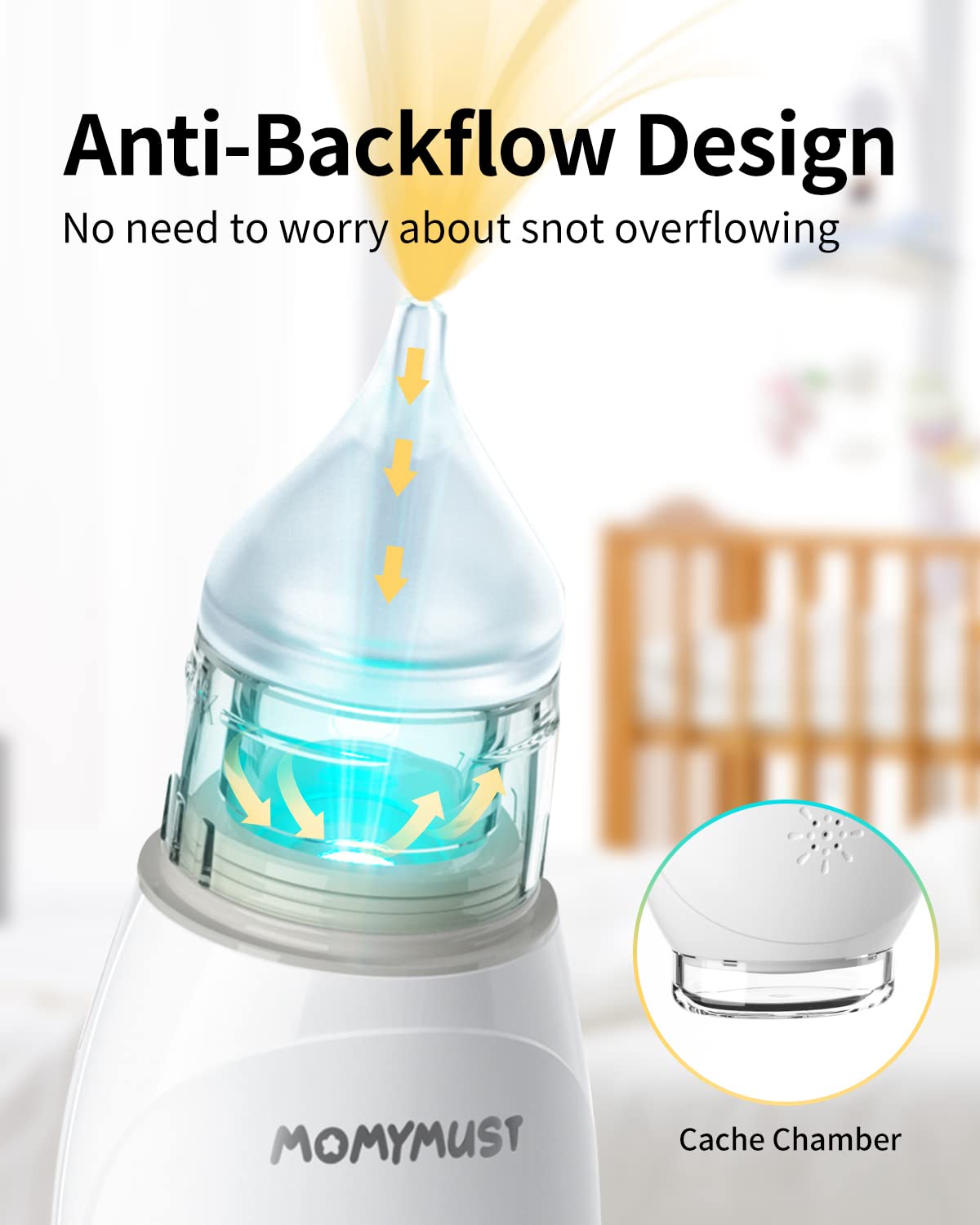 Nasal Aspirator for Baby, MOMYMUST Electric Baby Nose Cleaner with Self-Cleaning Function, Baby Nasal Aspirator with 3 Levels of Suction, Music and Light, 2 Nose-Tips, 60 Days Use Time