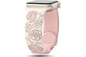 HEARTBOOM Floral Engraved Band Compatible with Apple Watch Bands 49mm 46mm 45mm 44mm 42mm 41mm 40mm 38mm Women, Designer Flower Pattern Soft Silicone Sport Strap for iWatch Series 10 9 Ultra SE 8 7 6 5 4 3 2 1