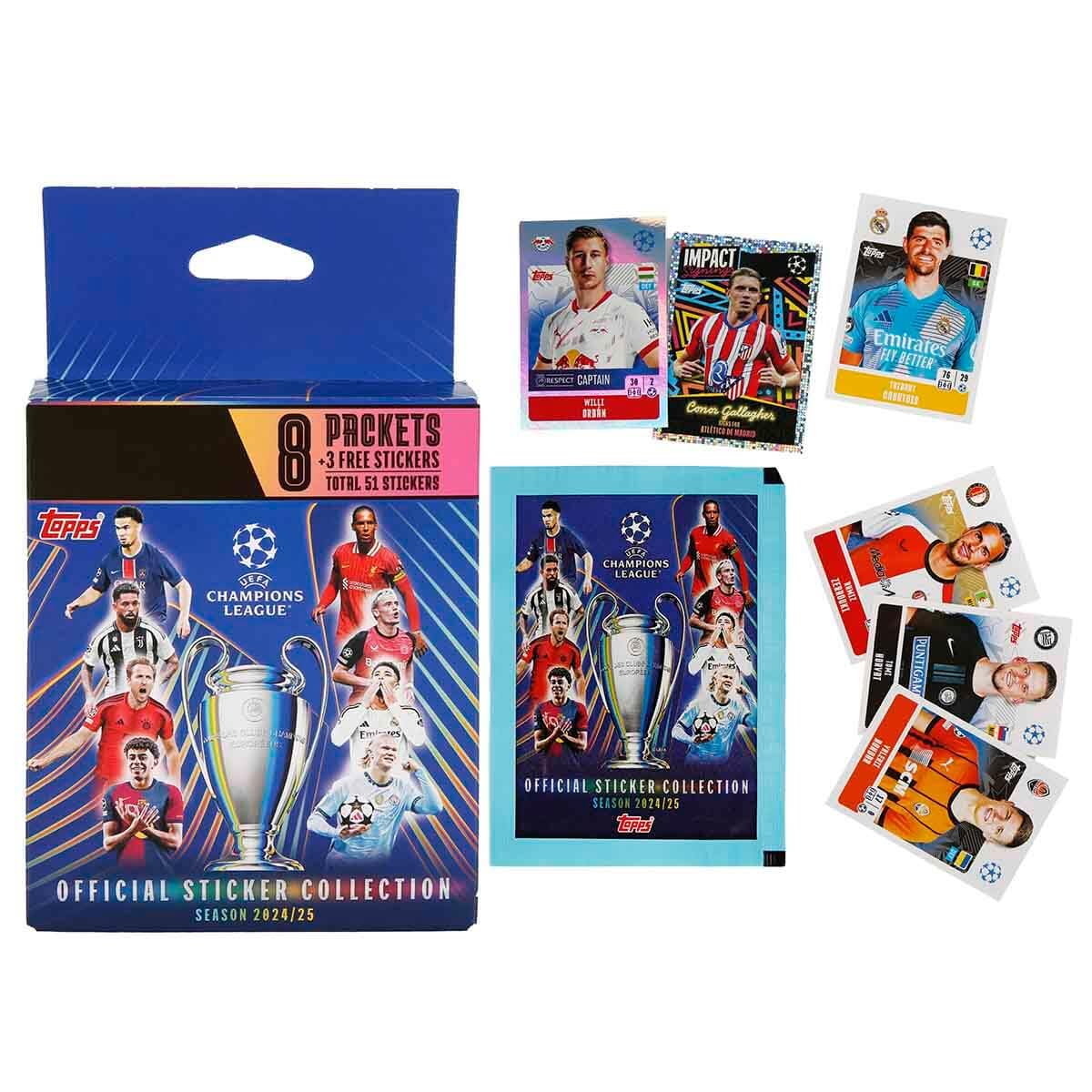 Topps UEFA Champions League 24/25 - Eco Pack - Contains 8 Packets of Stickers Plus a Bonus 3 Sticker Packet (51 Stickers in Total)