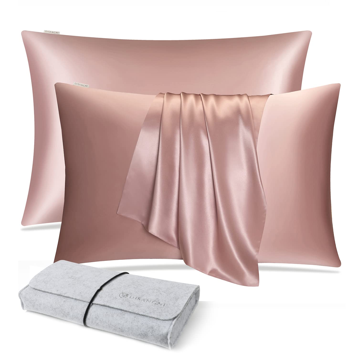 DISANGNI 100% Natural Mulberry Silk Pillow case for Hair and Skin with Hidden Zipper 22 Momme Both Sides Real Silk Pillow Case (2pc 50x75cm, Pink)