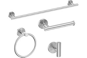 USHOWER Brushed Nickel Bathroom Hardware Set, Modern 24-Inch Towel Bar Set Wall Mounted, Durable SUS304 Stainless Steel Bathroom Accessories Set, 4-Piece