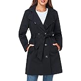 SaphiRose Women's Water-Resistant Trench Coat Double-Breasted Long Peacoat with Removable Hood