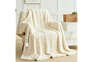 EASTSORA Heated Blanket Electric Throw, 50"X60" Waffle Heating Blanket with 12 Heat Levels, Fast Heating Blanket with 1-12 Timer Settings, Overheat Protection with ETL & FCC for Home Office Sofa (Milky White)