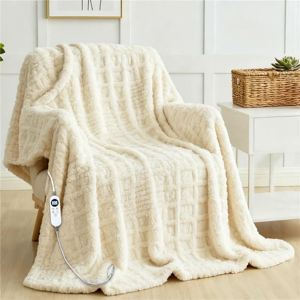 Photo 1 of **DIRTY** Heated Blanket Electric Throw, 50"X60" Waffle Heating Blanket with 12 Heat Levels, Fast Heating Blanket with 1-12 Timer Settings, Overheat Protection with ETL & FCC for Home Office Sofa (Milky White)