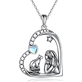 YAFEINI Animal Necklace 925 Sterling Silver Shih Tzu/Hedgehog/Monkey/Cat/Red Panda/Sloth/Koala/Yorkie Heart Pendant Necklace Animal Jewelry Birthday Gifts for Women