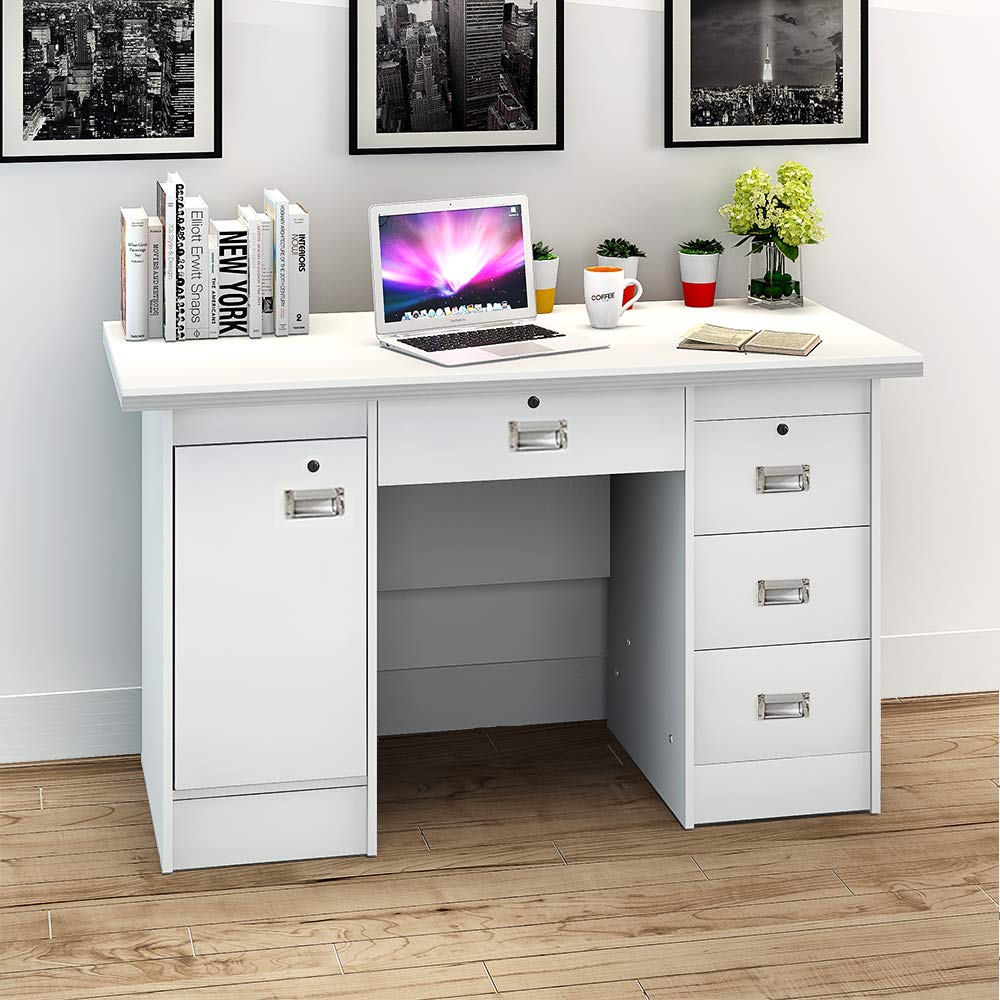 Bureaux Yulie Bureau Informatique Poste De Travail Table Informatique Avec 4 Tiroirs Serrures Bureau Dordinateur Pour Salon Chambre Cuisine Maison Hovdenhoyfjellsenter No