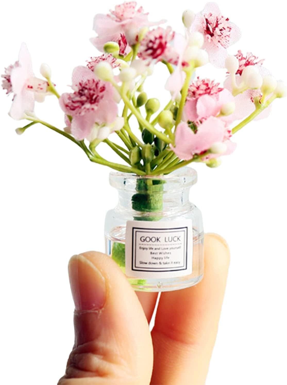 Miniature Flowers in Vase Set - 1:6 Scale Dollhouse Décor with Realistic Details, Tiny Floral Arrangements for Micro Landscape, Train Platform and Fairy Garden Accessories​ (Pink)