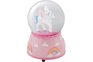 Elanze Designs Unicorn Rainbows on Pink Wind Up Musical 80MM Sturdy Glitter Water Snow Globe Tabletop Dresser Nightstand Figurine Decoration Plays Tune The Unicorn