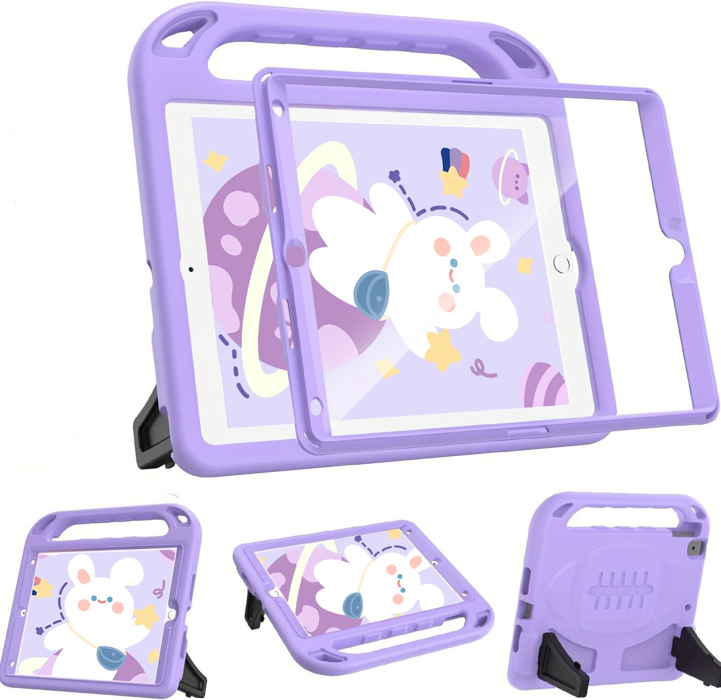 Photo 1 of BMOUO Kids Case for iPad 5th/6th Generation, iPad 9.7 2018/2017 Case with Screen Protector, Shockproof iPad Air 2 Case with Handle Stand, Light Purple