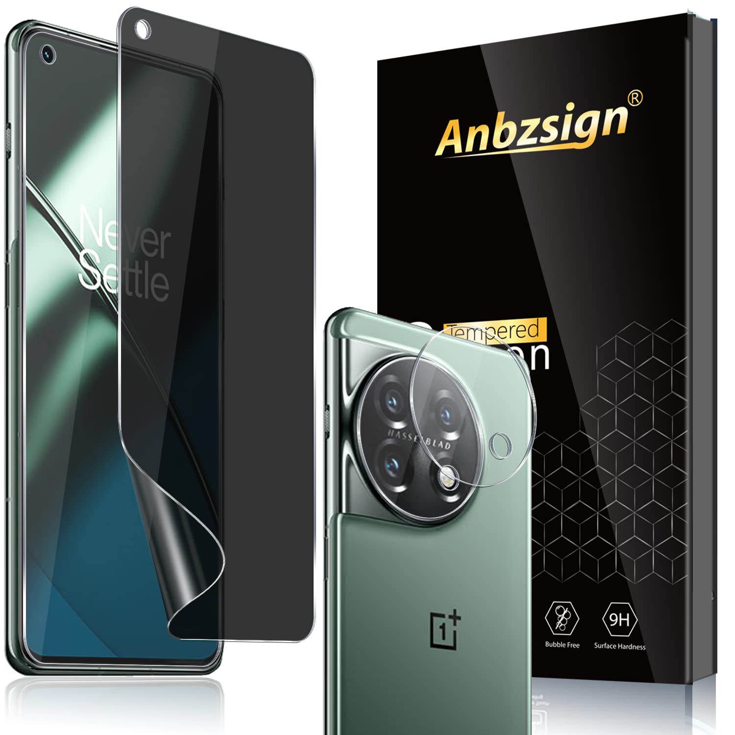 Photo 1 of Anbzsign [2+2 Pack for OnePlus 11 5G Privacy Flexible TPU Film Screen Protector with Camera Lens Protector, [Support Fingerprint Unlock],Ultra-Thin,Anti-Scratch,Bubble Free.