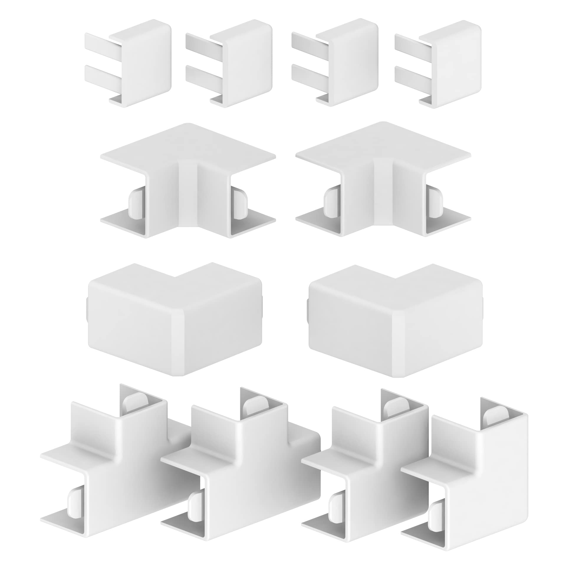 Habengut Accessory Set (4x ES, 2x IE, 2x AE, 2x FW, 2x T-Piece) for Mounting the Cable Duct 15 x 15 mm, Colour: White