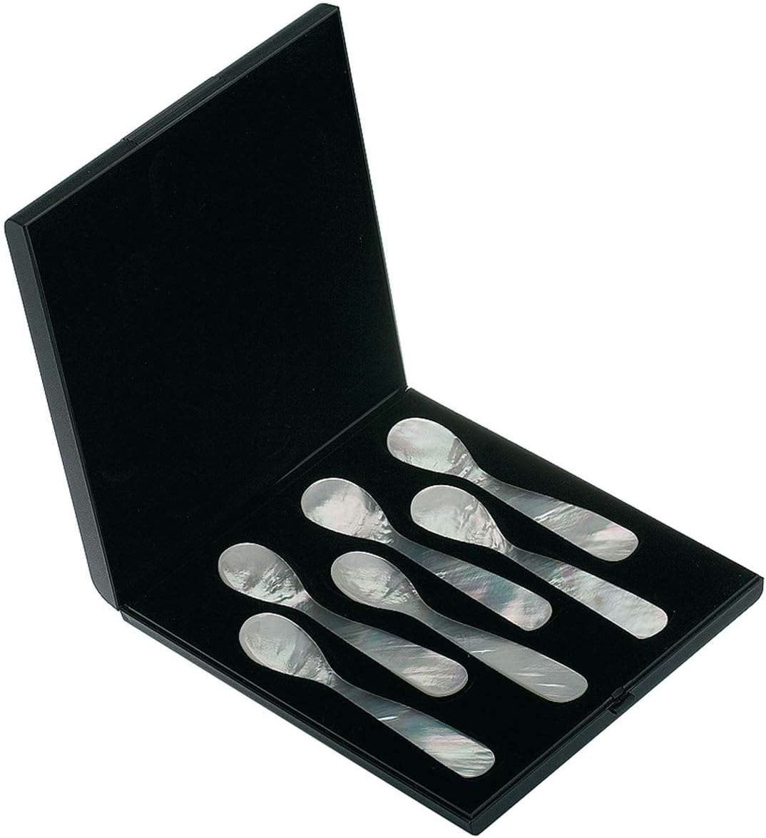 Silber 925 Sterling Deluxe Mother of Pearl Caviar Spoon Egg Spoons Set of 6 Sturdy Quality