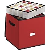 SONGMICS Christmas Ornament Storage Box, Dual Zippers, Stackable Christmas Storage Container with Lid, 4 Trays, 600D Oxford, 3-Inch 64 Slots, Cherry Red URFB034R01