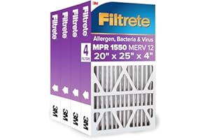 Filtrete 20x25x4(SlimFit), AC Furnace Air Filter, MPR 1550 DP, Healthy Living Ultra Allergen Deep Pleat, 4-Pack, Fits Lennox & Honeywell Devices (exact dimensions 19.5 x 24.5 x 3.75)