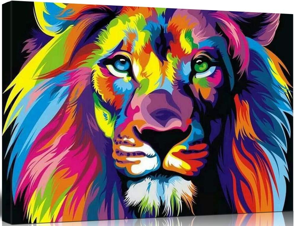 SHUAXIN [Wooden Framed] Paint by Number,DIY Painting Kits for Adults – Colorful Lion Animals - Include Brushes,Paints and Numbered Canvas 16x20 Inch