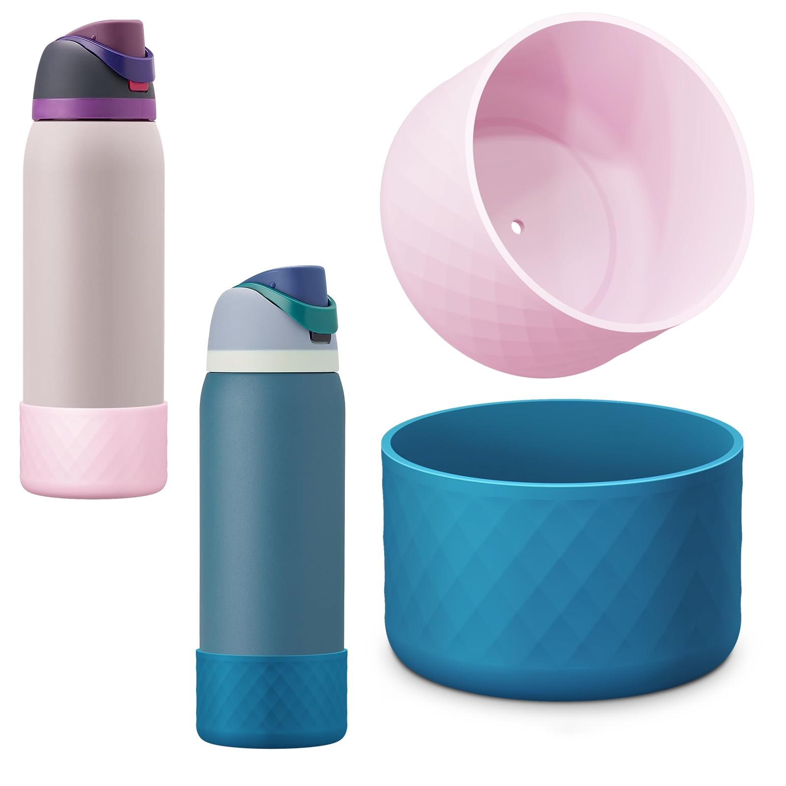 Photo 1 of yoelike Silicone Water Bottle Boot for Owala 24 oz 32 oz 40 oz, 2PCS Anti-Slip Protective Sleeve for FreeSip/Twist/Flip, Watter Bottle Accessories, Bottom Bumper Cover, Dishwasher Safe, BPA Free