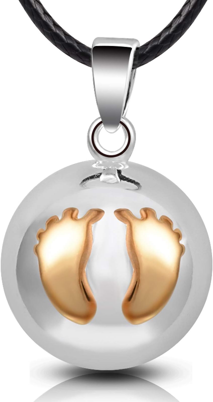 Baby Footprint Pendant Angel Caller Sounds Music Chime Ball Pendant Necklace for Women Ladies Nice Gift Jewelry, 30+45inch