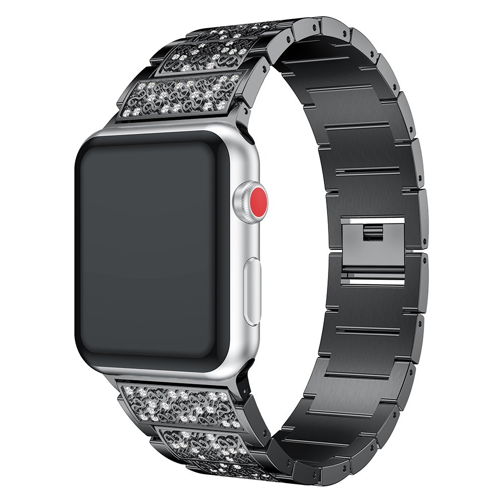 for Apple Watch 38mm 42mm,Stainless Steel Metal Wrist Band with Bling Rhinestone for Apple Watch Series 3,Series 2,Series 1 Smart Watch (Black-38mm)