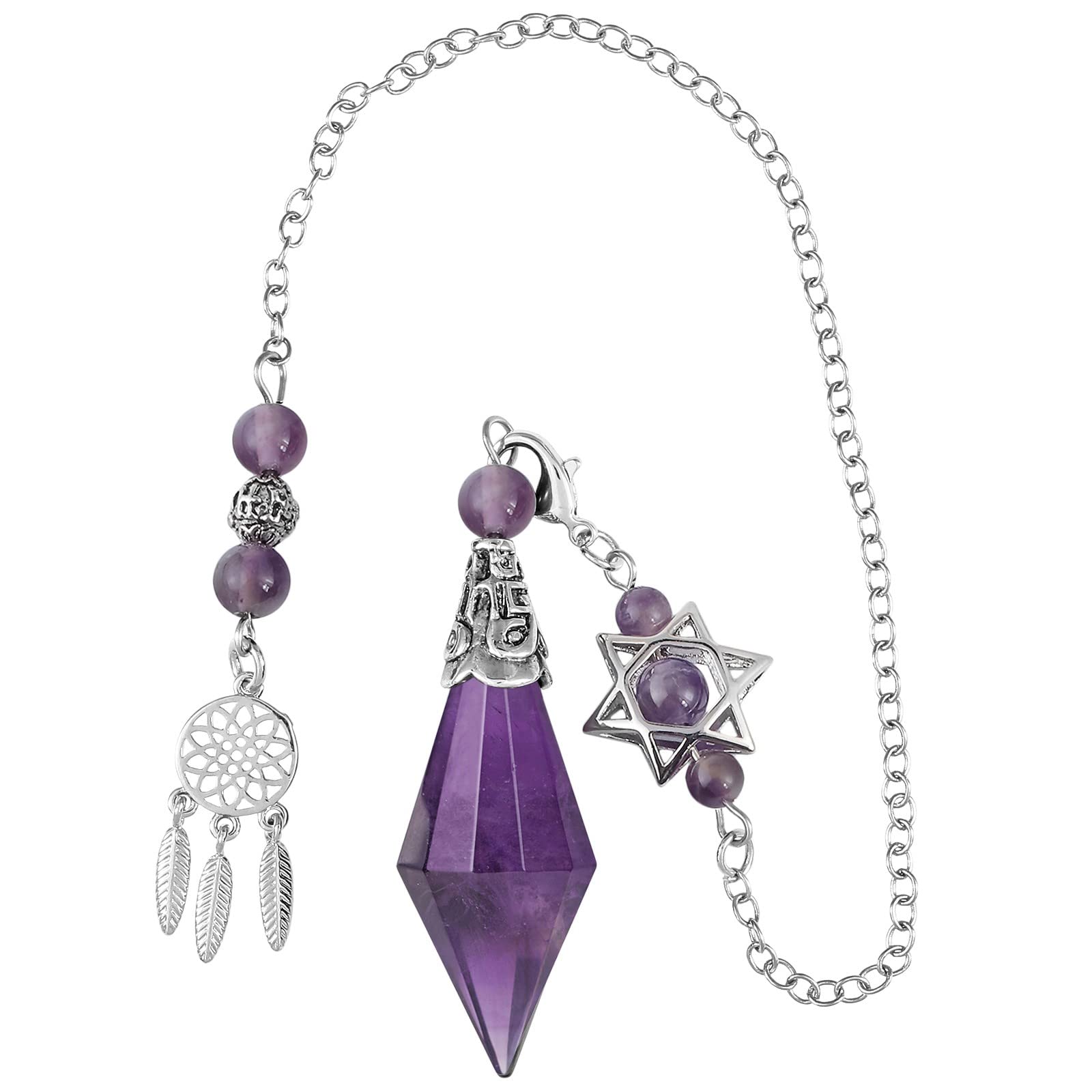 KYEYGWO Amethyst Cone Stone Pendulums, Double Crystal Point Pendulum Crystal Stone Cut Pendant Necklace for Dowsing Scrying Divination Meditation Reiki Healing