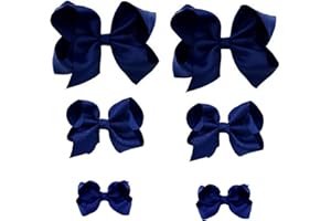 CLIPBAND Navy Bows for Girls,6PCS Hand-made Grosgrain Ribbon Hair Bows Alligator Clips Hair Accessories for Little Teen Toddler Girls Kids (Navy)