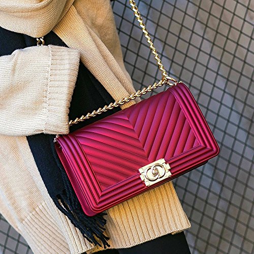 Jiamusi Women Fantastic Vogue Jelly Bag Lock Single Shoulder Bag Handbag Chain Leisure Joker Inclined Shoulder Bag Blue one size