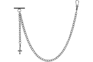 ZTA Albert Chain Pocket Watch Chain Fob Chain for Men Cross Pendant Design Medal Fob with T Bar Swivel Clasp