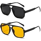Hycredi Retro Aviator Sunglasses for Women Men, Trendy Square Shades, Vintage Classic Rectangle Sun Glasses