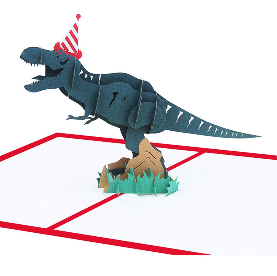 3D Pop Up Cards, Handmade Craft Greeting Cards, Dinosaur with RedHat, Pop Up Birthday Card (Dinosaur)