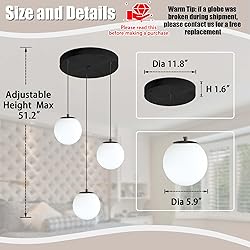 ykolupty 3-Light Black Chandelier with White Globe