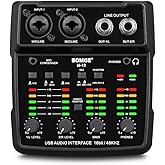 BOMGE M12 USB Audio Interface, 2-Channel Mixer, XLR/3.5mm Input, 48V Power Supply, Sound Card for PC Recording, Studio, Live Show, Karaoke, Plug&amp;Play