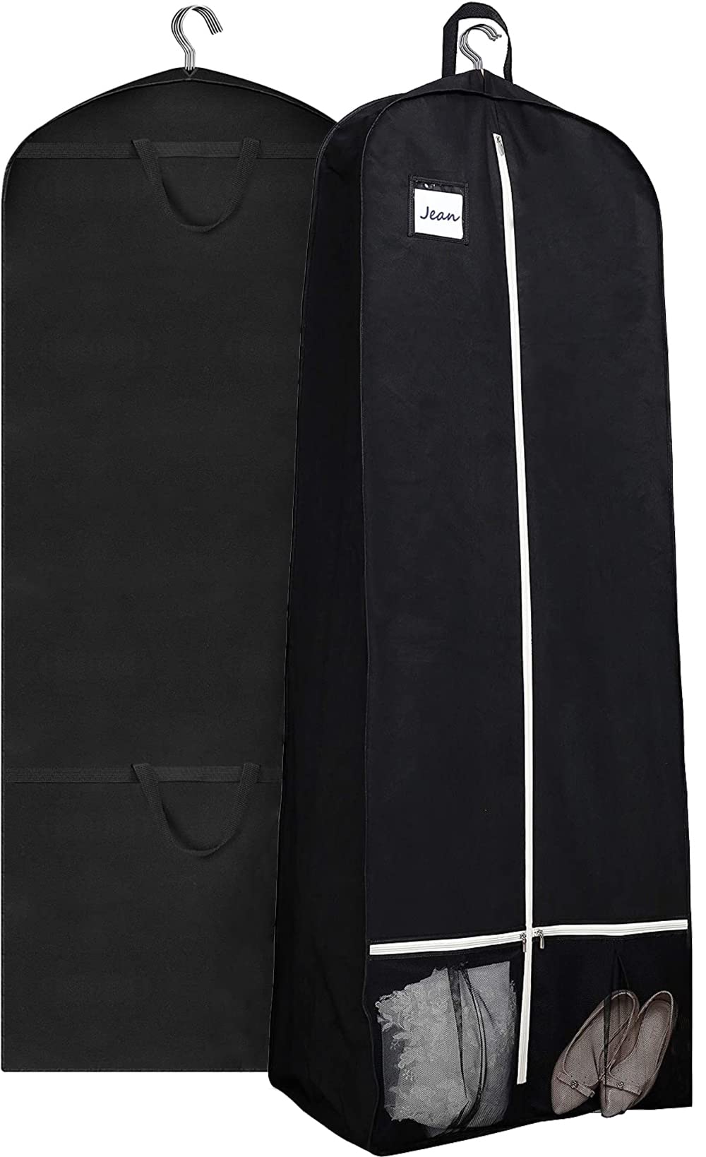 MISSLO 72" Wedding Dress Cover Garment Bag Wardrobe Full Length Long Gown Protector 15" Gusseted Bridesmaid Hanging Clothes Carrier with 2 Breathable Extra Pockets Storage (black)