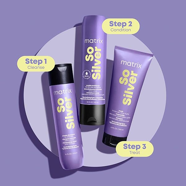 MATRIX SO SILVER PURPLE CONDITIONER – TONES BLONDE & GREY HAIR, ELIMINATES BRASSINESS, INFUSED WITH PURPLE PIGMENTS, SALON-QUALITY, VEGAN
