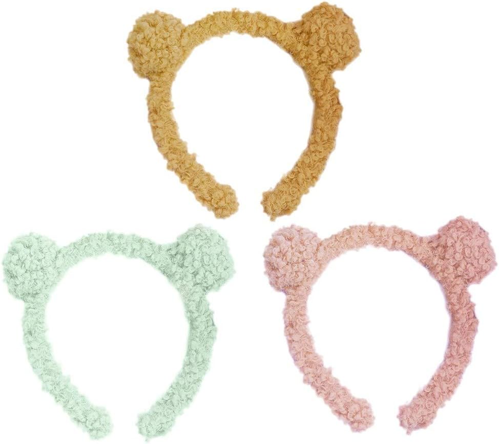 NUOBESTY 3pcs Bear Ears Headbands Cute Fluffy Hair Hoops Party Favor Headwear Makeup Headbands Costume Hair Accessories