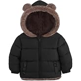 Enlifety 6M-5T Baby Toddler Winter Coat Boys Girls Puffer Jacket with Hood | Warm soft zipper fleece jacket with two pockets cute bear ear hoodes winter clothes for daily wear cold outdoor activities