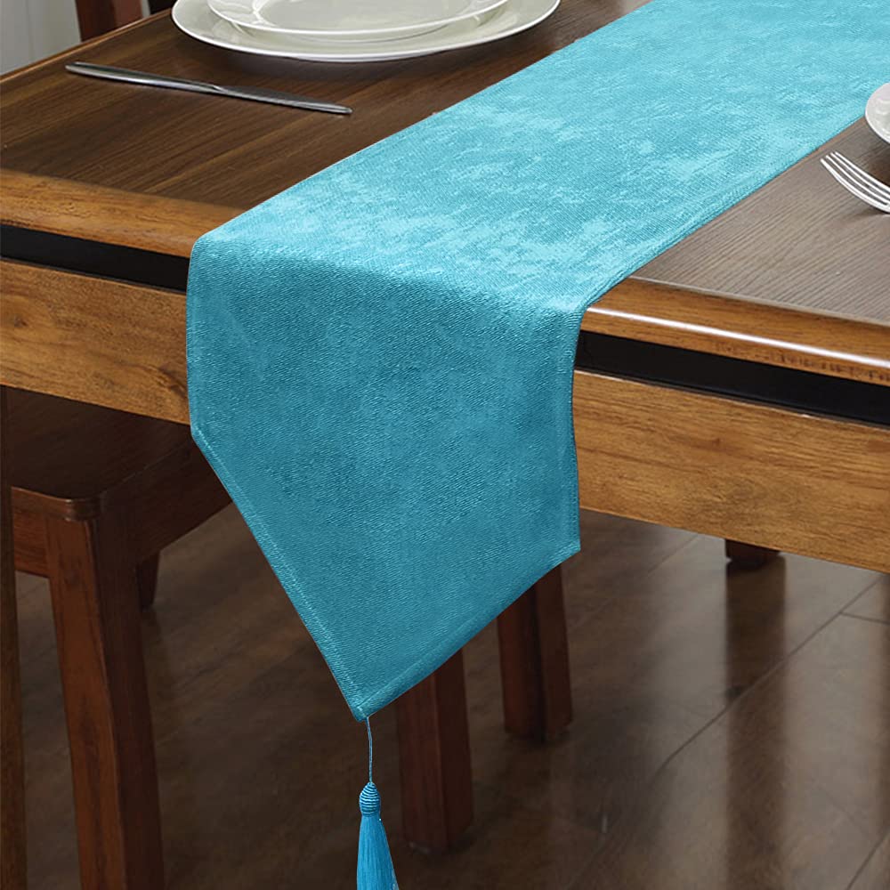 WAITER TREE Table Runner for Dining Table with Tassels 35x240 cm, Faux Linen Waterproof Sparkling Table Runners for Party Home Docorations Birthday Wedding Bridal Baby Shower - Lake Blue