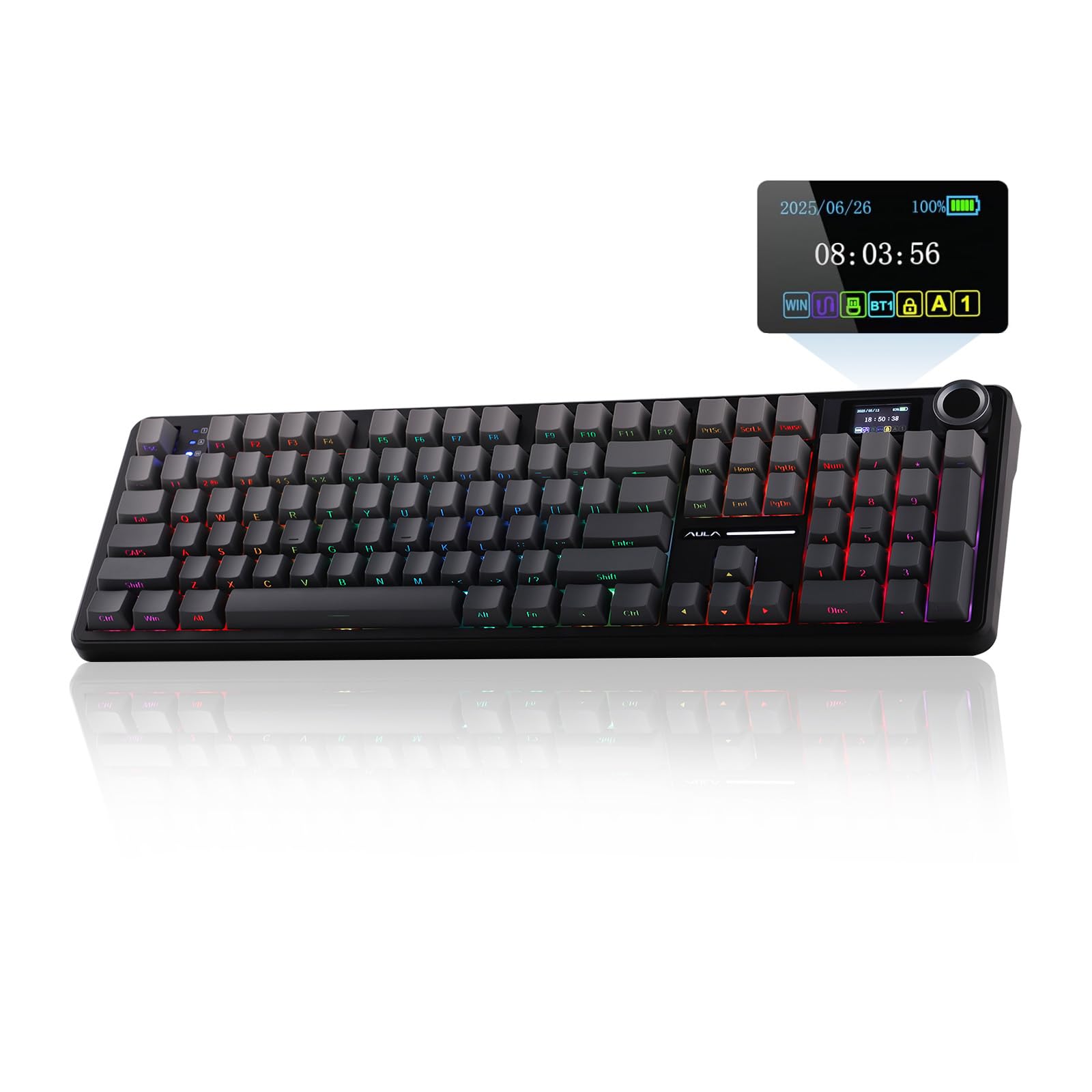 Photo 1 of EPOMAKER X Aula F108 PRO Wireless Gaming Keyboard with Screen, 8000mAh Battery, 104 Hot-Swappable and Programmable Keys and Knob, RGB Backlight, for Mac/PC/Android (Black Gradient)