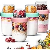 ComSaf Overnight Oats jars with Lids (16oz+4oz 4Pcs), Dual-Laryer Chia Pudding Jars with Dry and Wet Separation, Yogurt Parfa