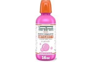 TheraBreath Kids Anticavity Fluoride Oral Rinse, Strengthens Teeth & Enamel, Alcohol Free & Dye Free, Certified Organic Bubblegum Blast Flavor, 16 Fl oz