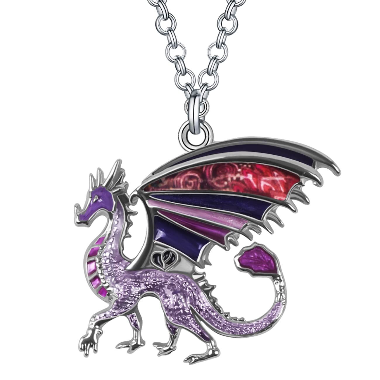 BONSNY Enamel Fantasy Dragon Dinosaur Necklaces Pendant for Women Jewelry Lucky Symbol Multicolor (Voilet)