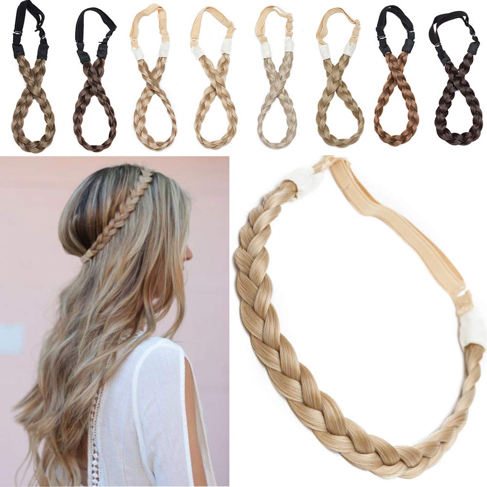 Headband Hair Braid Natural Looking Synthetic Hair Piece Extension Highlighted Plaited Braids Elastic Stretch Hairpiece Women Girl Beauty Accessory - Honey Blonde & Bleach Blonde