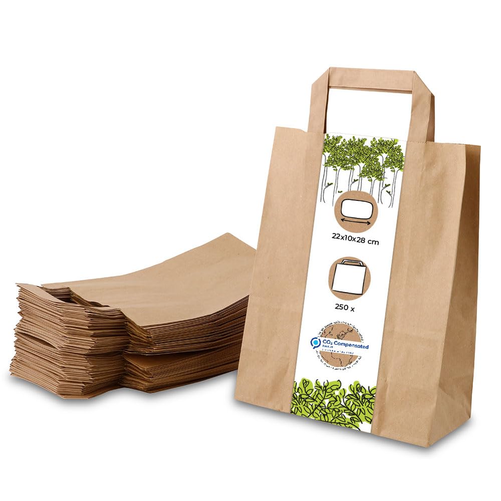 BIOZOYG Environmentally friendly paper carry bags large I Paper bags Gift bags Paper bags biodegradable, compostable I 250 x brown paper bags 22 x 10 x 28 cm