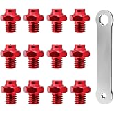 Saipe 12Pcs Bicycle Pedal Pins M4 Aluminum Alloy Studs Bolt Pedal Grip Pins | Anti-Skid CNC Screws with Mounting Wrench Bike Parts Accessories for MTB Road Bike (Red)