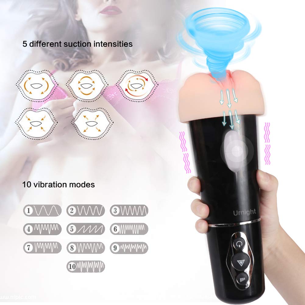 Masajeador para hombre, 5 tipos de succión, 10 tipos de vibración, canal de masaje, largo gato de bolsillo