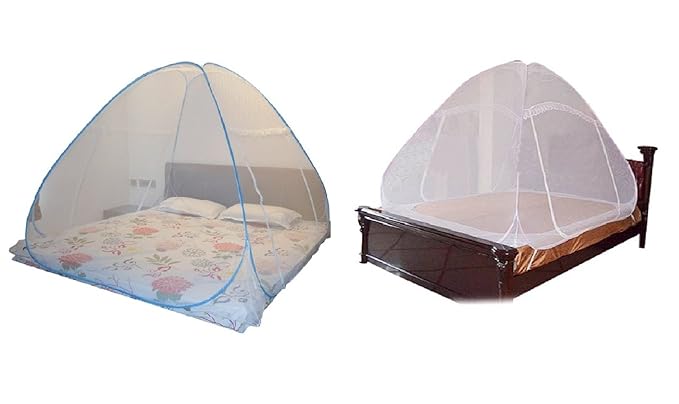 Mosquito Net For Double Bed Combo Pack of 2 with Net Savior Stick Pads